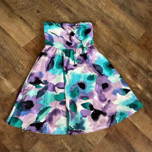 Women's THE LIMITED Strapless Dress Size 6 Purple Teal Floral